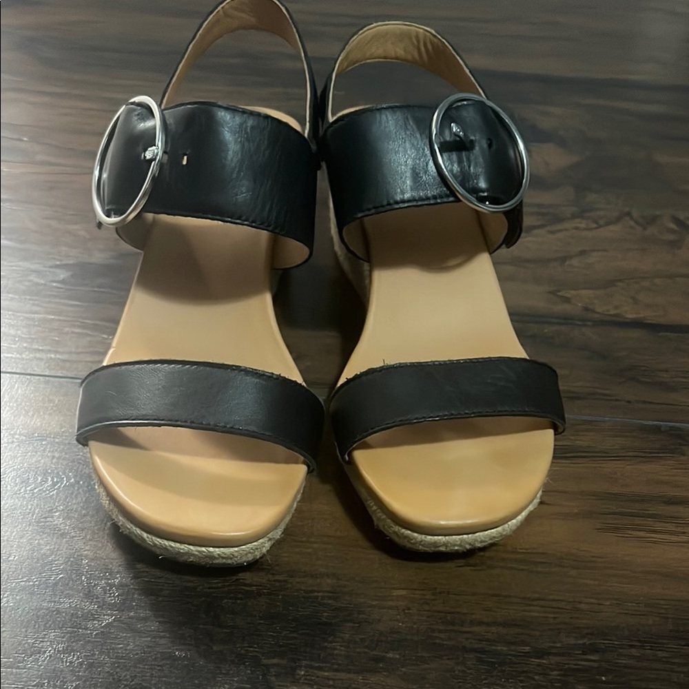 UGG Black Leather Sandals with Silver Buckle